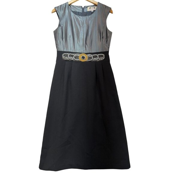 Spicy Couture A-Line Dress Size 4 Black Gray Sleeveless Midi Beaded Vintage - Picture 1 of 10